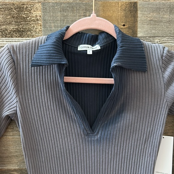 NWT Cotton Citizen Ibiza Long Sleeve Polo Dress in Ribbed Midnight Mix Size S - Picture 4 of 14